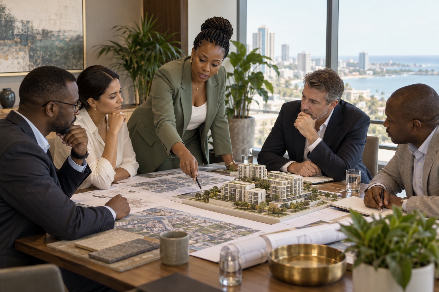 Joint venture partners assessing plans and a development model